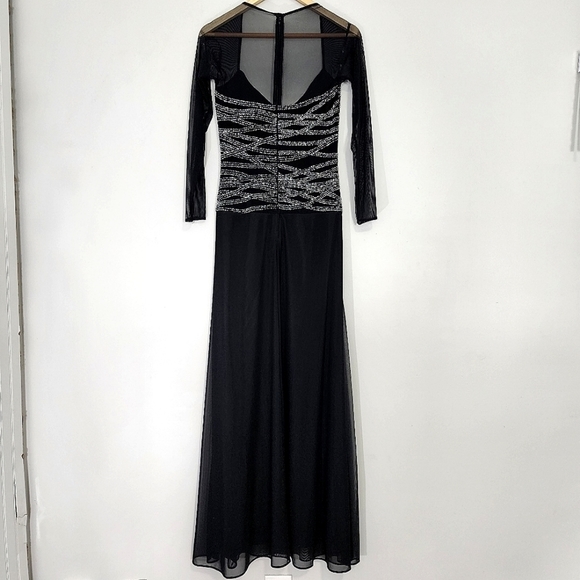 Tadashi LONG SHEER SLEEVE BEADED COCKTAIL FORMAL MAXI DRESS - Picture 8 of 16